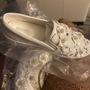 Michael Kors white leather slip on